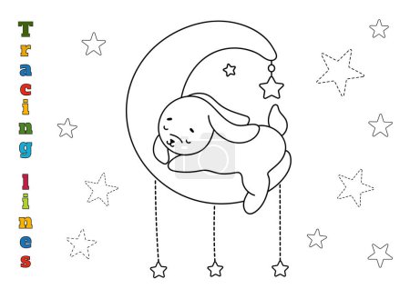 Téléchargez les illustrations : Décrivez le contour des étoiles sur la feuille de travail pour tracer les lignes pour les enfants d'âge préscolaire 4-6 ans - en licence libre de droit