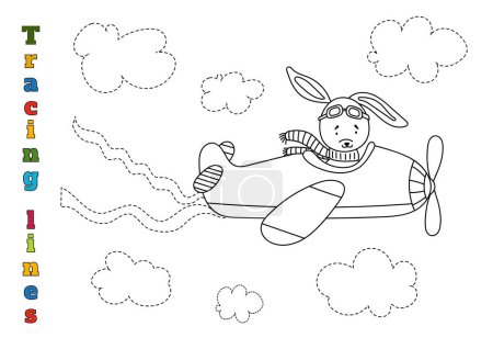 Illustration for Outline The Cloud Contour On The Worksheet For Preschoolers Aged 4-6 To Practice Line Tracing - Royalty Free Image