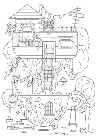 Page Coloring, Treehouse Book Coloring For Adults And Children, Captures The Imagination
