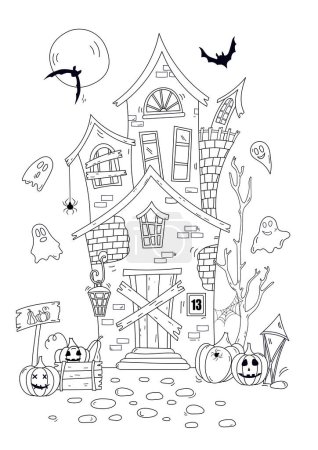 Coloring Page Features Spooky Halloween House Suitable For Both Adults And Children