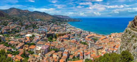 Photo for Aerial view of Cefalu and cathedral in Sicily, Italy in a beautiful summer day - Royalty Free Image