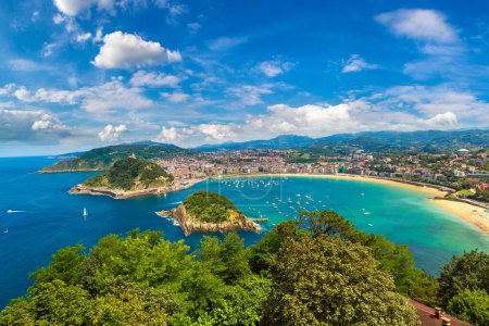 Photo for Panoramic aerial view of San Sebastian (Donostia) in a beautiful summer day, Spain - Royalty Free Image