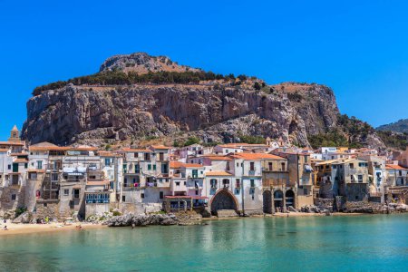 Photo for Harbor and old houses in Cefalu in Sicily, Italy in a beautiful summer day - Royalty Free Image