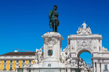 Photo for Praca do Comercio (Commerce Square) and statue of King Jose I in Lisbon, Portugal in a beautiful summer day - Royalty Free Image