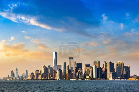 Photo for Panoramic view of Manhattan cityscape in New York City at sunset, NY, USA - Royalty Free Image