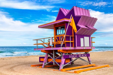 Photo for Lifeguard tower in Miami Beach, South beach in a sunny day, Florida - Royalty Free Image