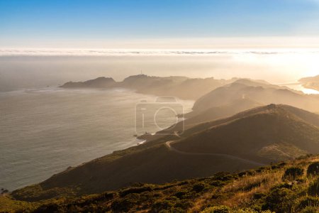 Photo for View at California's Point Bonita Lighthouse in the Marin Headlands at sunset in San Francisco, California, USA - Royalty Free Image