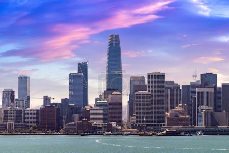 Photo for Panoramic view cityscape of San Francisco at sunset, California, USA - Royalty Free Image