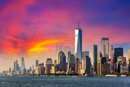 Photo for Panoramic view of Manhattan cityscape in New York City at sunset, NY, USA - Royalty Free Image