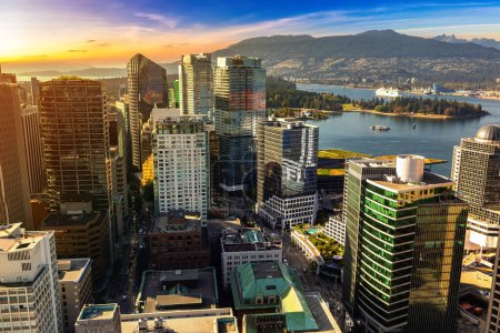 Photo for Panoramic aerial view of  Vancouver business district at sunset, Canada - Royalty Free Image