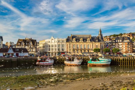 Foto de Trouville and Touques river and a lot of seagull in a beautiful summer day, France - Imagen libre de derechos