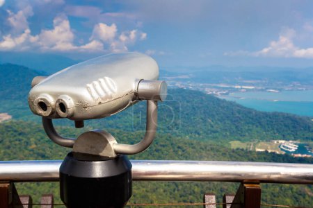 Photo for Binoculars at viewpoint with Panoramic aerial view of Langkawi island, Malaysia - Royalty Free Image