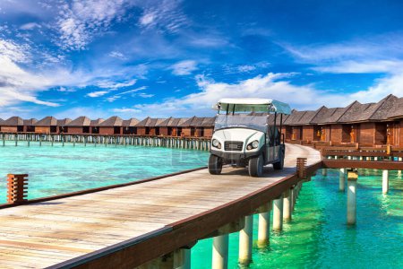 Golf cart at Maldives island at Luxury resort villas