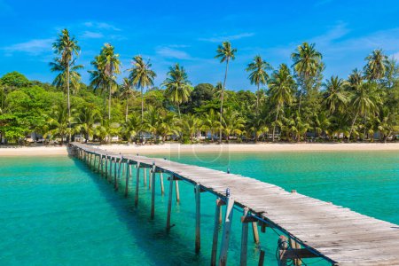 Téléchargez les photos : Jetée en bois (pont) à la belle plage tropicale - en image libre de droit