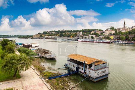 Photo for Belgrade cityscape from the Sava river in Serbia in a beautiful summer day - Royalty Free Image