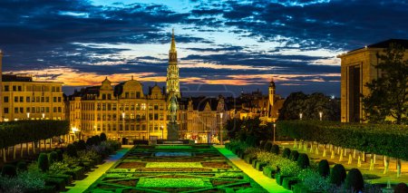 Photo for Panoramic Cityscape of Brussels in a beautiful summer night, Belgium - Royalty Free Image