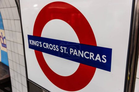 Photo for LONDON, THE UNITED KINGDOM - JUNE 26, 2022: A sign of King's Cross St. Pancras underground station in London, England, UK - Royalty Free Image