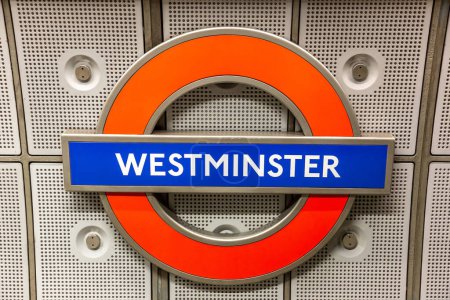 Photo for LONDON, THE UNITED KINGDOM - JUNE 26, 2022: A sign of Westminster underground station in London, England, UK - Royalty Free Image
