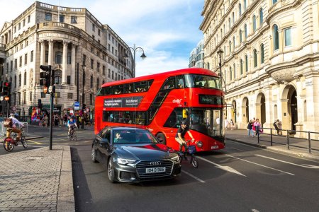 Photo for LONDON, THE UNITED KINGDOM - JUNE 26, 2022: Red double decker bus in London in a sunny day, England, UK - Royalty Free Image