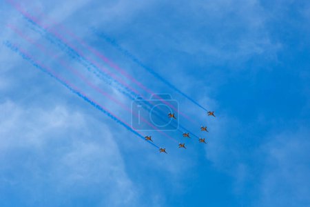 Photo for SALISBURY, UK - JUNE 17, 2022: Korean Black Eagles jets airplane over Salisbury in a sunny summer day, UK - Royalty Free Image