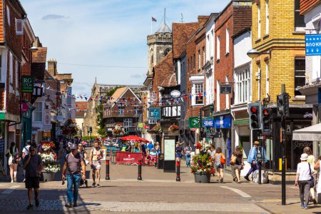 Photo for SALISBURY, UK - JUNE 17, 2022: Old buildings and typical street in Salisbury in a sunny summer day, UK - Royalty Free Image