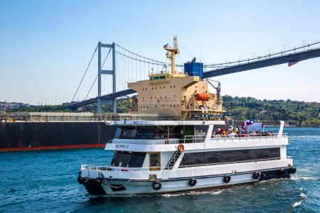 Photo for ISTANBUL, TURKEY - MAY 10, 2022: Bulk Carrier Ship in Bosphorus in Istanbul in a sunny day, Turkey - Royalty Free Image
