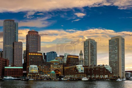 Photo for Panoramic view of Boston cityscape at night, USA - Royalty Free Image