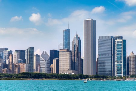 Foto de Vista panorámica del paisaje urbano de Chicago en Lake Michigan, Illinois, EE.UU. - Imagen libre de derechos