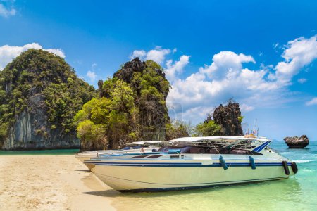 Photo for Speedboat at Tropical beach at Koh Hong island in Krabi, Thailand - Royalty Free Image