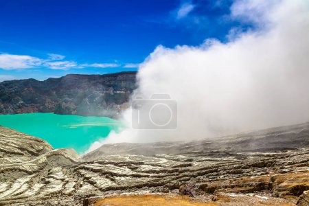 Photo for Panoramic aerial view crater of active volcano Ijen, Java island, Indonesia - Royalty Free Image