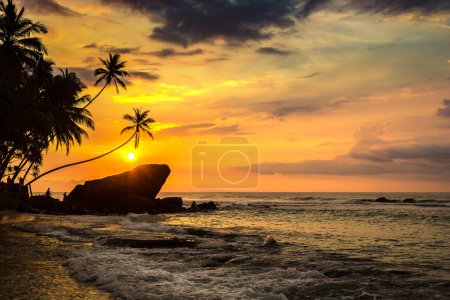 Téléchargez les photos : Coucher de soleil sur la plage de Dalawella au Sri Lanka - en image libre de droit