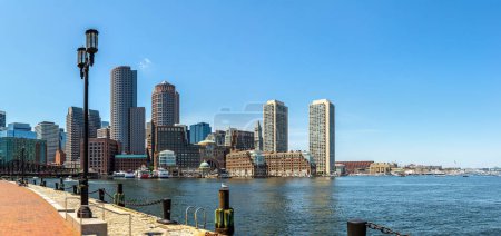 Photo for Panorama of  Boston cityscape at Fan Pier Park in a sunny day, USA - Royalty Free Image