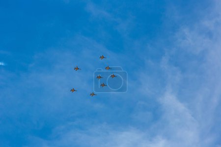 Photo for SALISBURY, UK - JULY 11, 2022: Korean Black Eagles jets airplane over Salisbury in a sunny summer day, UK - Royalty Free Image