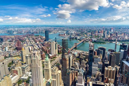 Photo for Panoramic aerial view of Brooklyn Bridge and Manhattan Bridge in New York City, NY, USA - Royalty Free Image