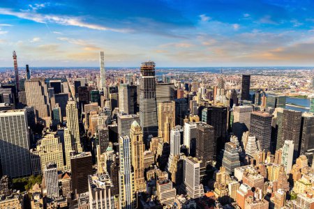 Photo for Panoramic aerial view of Manhattan at sunset in New York City, NY, USA - Royalty Free Image