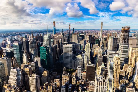 Photo for Panoramic aerial view of Manhattan at sunset in New York City, NY, USA - Royalty Free Image