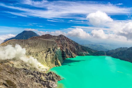 Photo for Panoramic aerial view crater of active volcano Ijen, Java island, Indonesia - Royalty Free Image