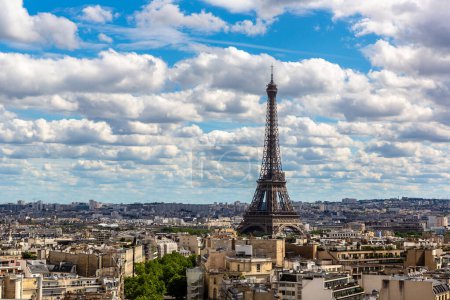 Photo for Panoramic aerial view of Eiffel Tower and Paris from Arc de Triomphe in a summer day, France - Royalty Free Image