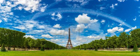 Photo for Panorama of Eiffel Tower in Paris in a sunny summer day, France - Royalty Free Image