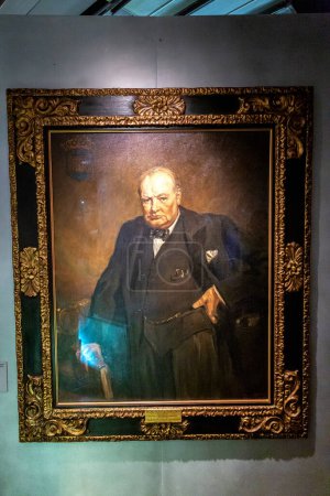 Photo for LONDON, UK - SEPTEMBER 8, 2023: Sir Winston Churchill painting hanging on the wall in Churchill War Rooms of the Imperial War Museum in London, England, UK - Royalty Free Image