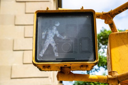 Photo for White "Walk sign" pedestrian traffic light in New York City, NY, USA - Royalty Free Image