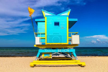 Photo for Lifeguard tower in South beach, Miami Beach in a sunny day, Florida - Royalty Free Image