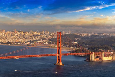 Photo for Panoramic view of Golden Gate Bridge at sunset in San Francisco, California, USA - Royalty Free Image