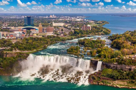 Photo for Panoramic aerial view of Canadian side view of Niagara Falls, American Falls in a sunny day  in Niagara Falls, Ontario, Canada - Royalty Free Image
