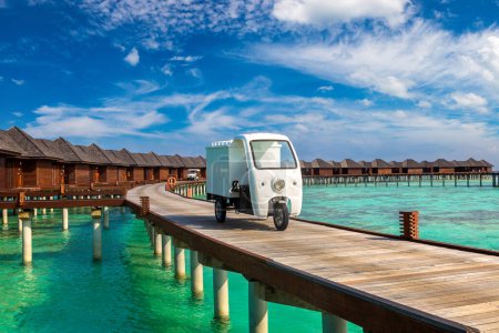 Chariot de golf à l'île des Maldives aux villas de luxe