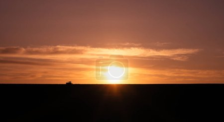 Photo for Agriculture farmer tractor in the field panorama - Royalty Free Image