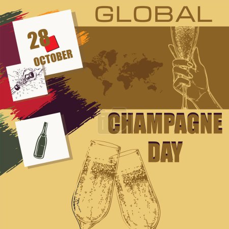 Téléchargez les illustrations : L "événement du calendrier est célébré en octobre - Journée mondiale du champagne - en licence libre de droit