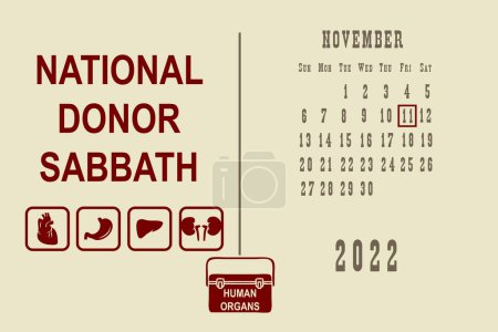 Ilustración de Página del calendario con una cuadrícula de calendario por fechas para un evento festivo - National Donor Sabbath - Imagen libre de derechos