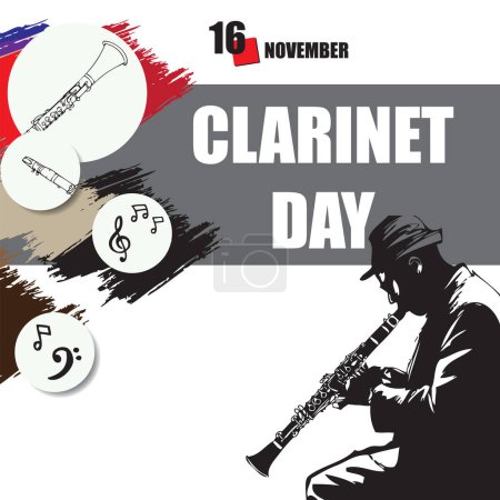 Téléchargez les illustrations : L "événement du calendrier est célébré en novembre - Jour de la clarinette - en licence libre de droit