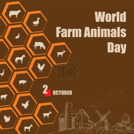 Téléchargez les illustrations : L "événement du calendrier est célébré en octobre - Journée des animaux de ferme - en licence libre de droit